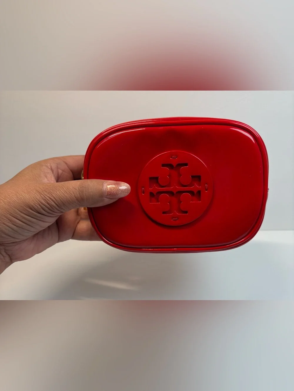 Tory Burch Red Patent Logo Pouch Cosmetic Case